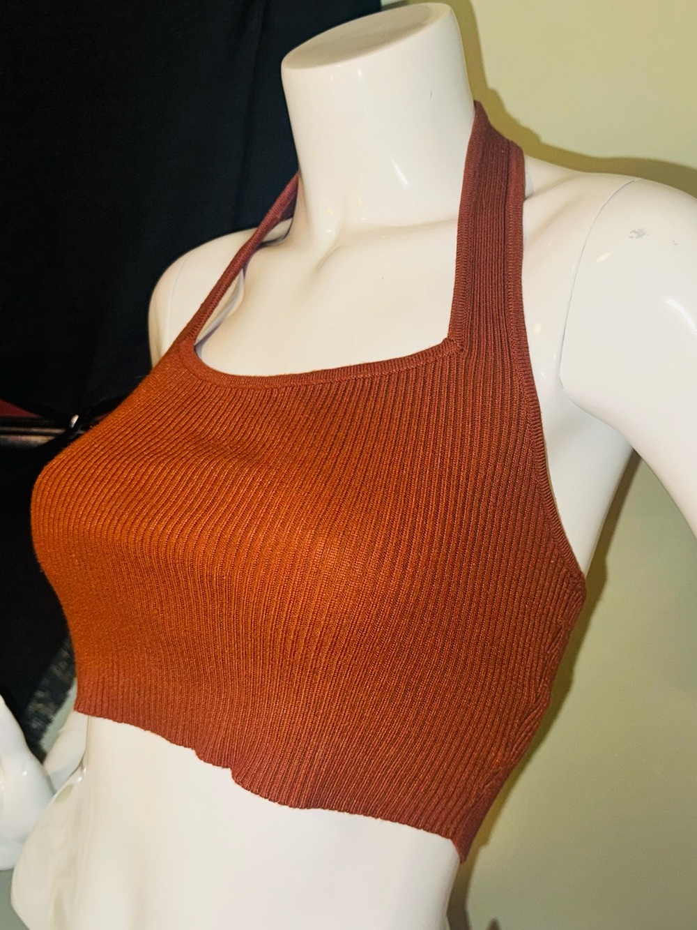 👑 Size Small SHEIN Ribbed Halter Crop Top - Rust Brown
